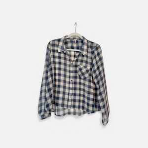 Free People Blue and White Plaid Button-Down Shirt